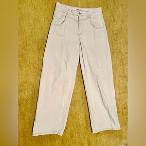 ZARA Cotton/Linen High waisted Wide-Leg Pants off-white/cream ivory flowy denim